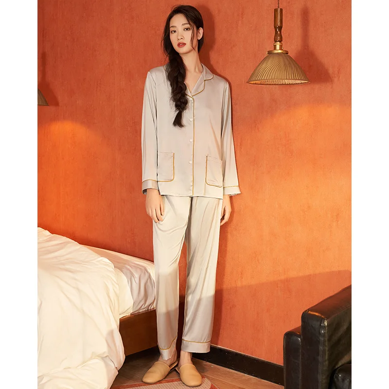 Pajama Set Satin Pajamas Summer Korean Version of Long Sleeve Oversize Two-piece Suit Drape Mercerized Thin Home Service Women