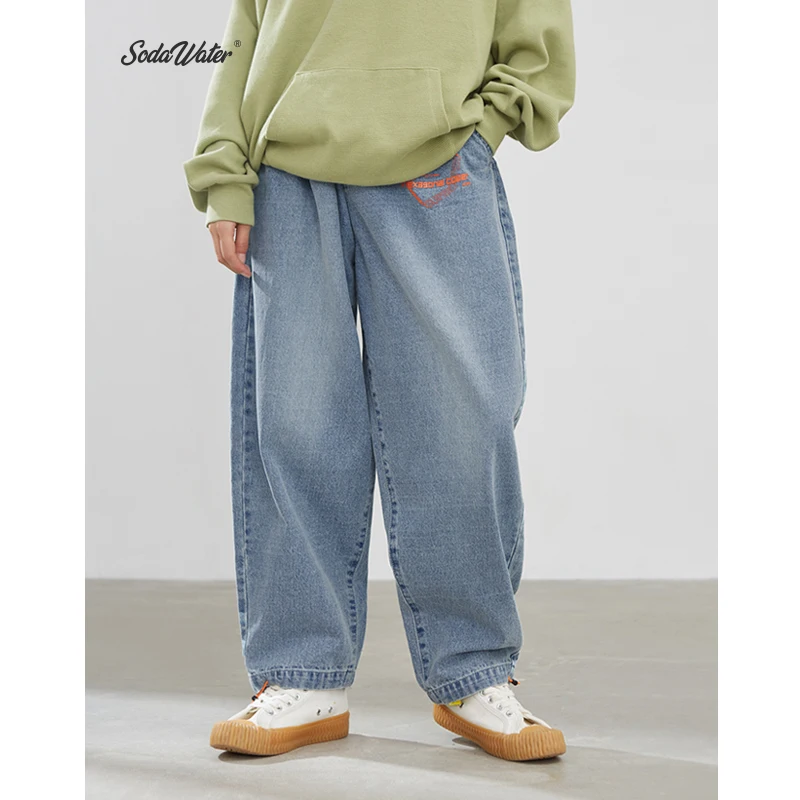 Мужские джинсовые брюки SODAWATER синие свободные прямые однотонные джинсы в