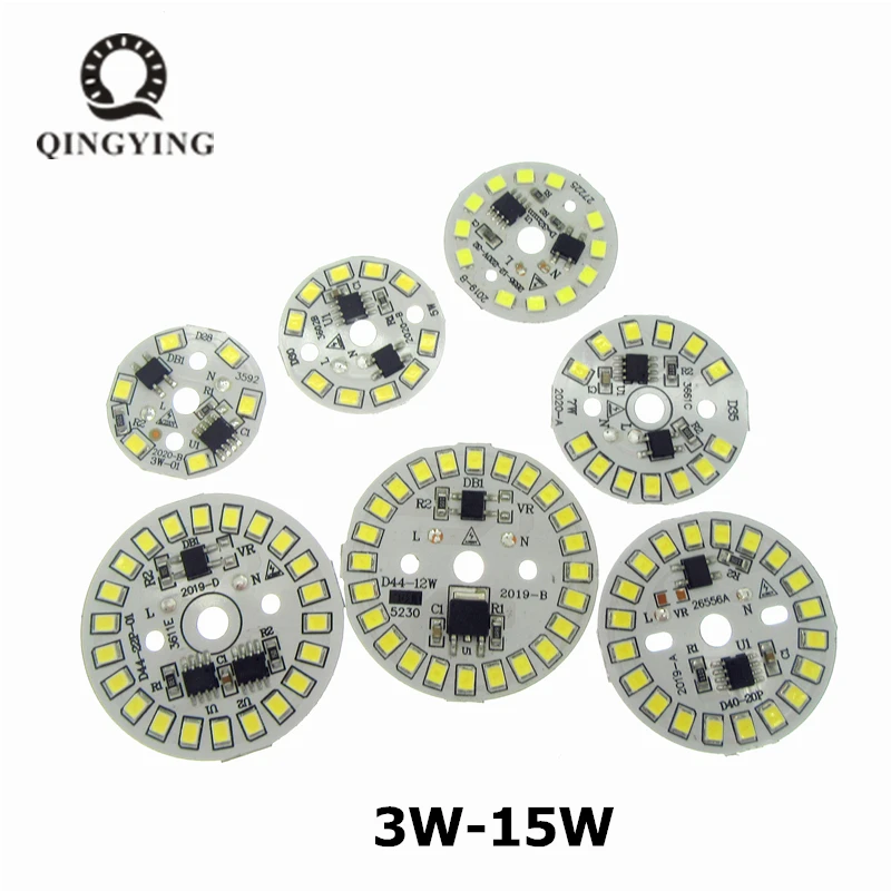 10 шт 3 Вт 5 7 9 12 15 18 AC 220v SMD2835 светодиодный PCB со встроенным IC драйвер белый/теплый