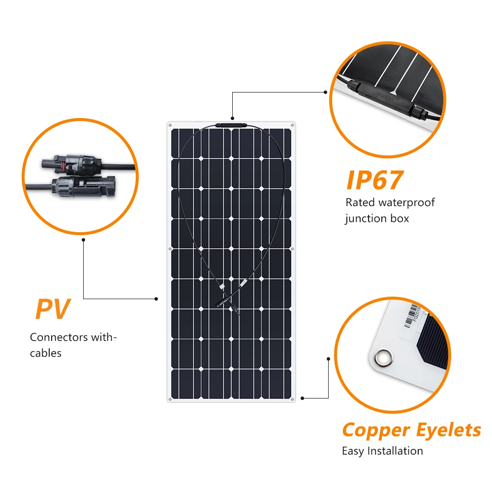 

Flexible Solar Panel 120 Watt 18v Kit with Controller cable Charge 12v /24v Batteries Sailboats Motorhomes etc.