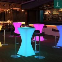 2021 fashion led lighted up bar furniture rechargeable high end cocktail table d60h110cm bar coffee table cocktail table