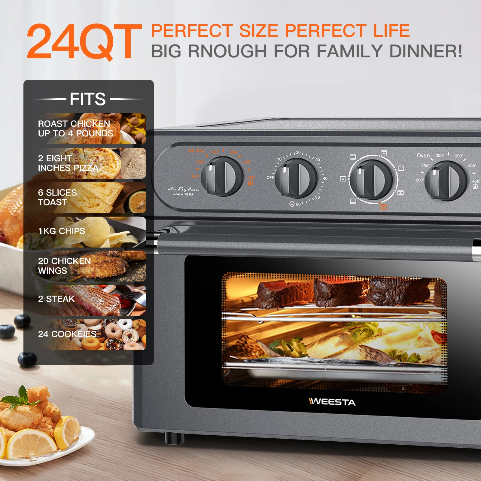 

Air Fryer Toaster Oven 24 Quart - 7-In-1 Convection Oven with Air Fry,