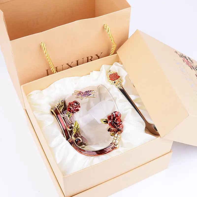 Water Cup Enamel Heat-resistant Glass Female Luo Shi Flower House Rose Tea Household Set Creative Gift Cups and | Дом и сад