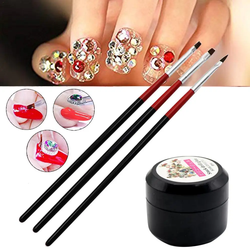 

Nail Art 8ml Rhinestone Glue Gel Adhesive Resin Gem Jewelry Diamond Polish Clear Decoration With Pen Tools (UV Light Cure Needed