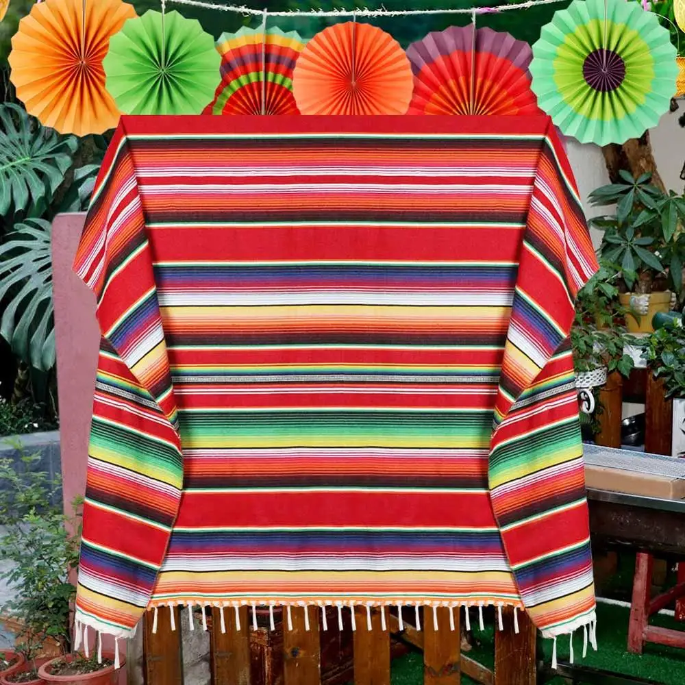 OurWarm Новый мексиканский вечерние Serape хлопковая скатерть 210x150 см для вечеринки в