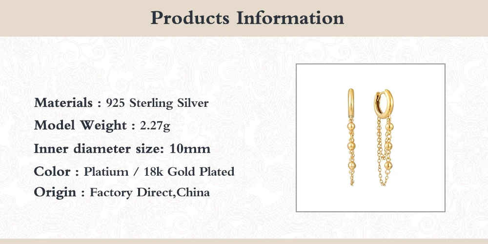 

Boako S925 Sterling Silver Jewelry Personalized Tassel Chain Hoop Earrings for Birthday Valentine's Day Fine Earring Pendientes