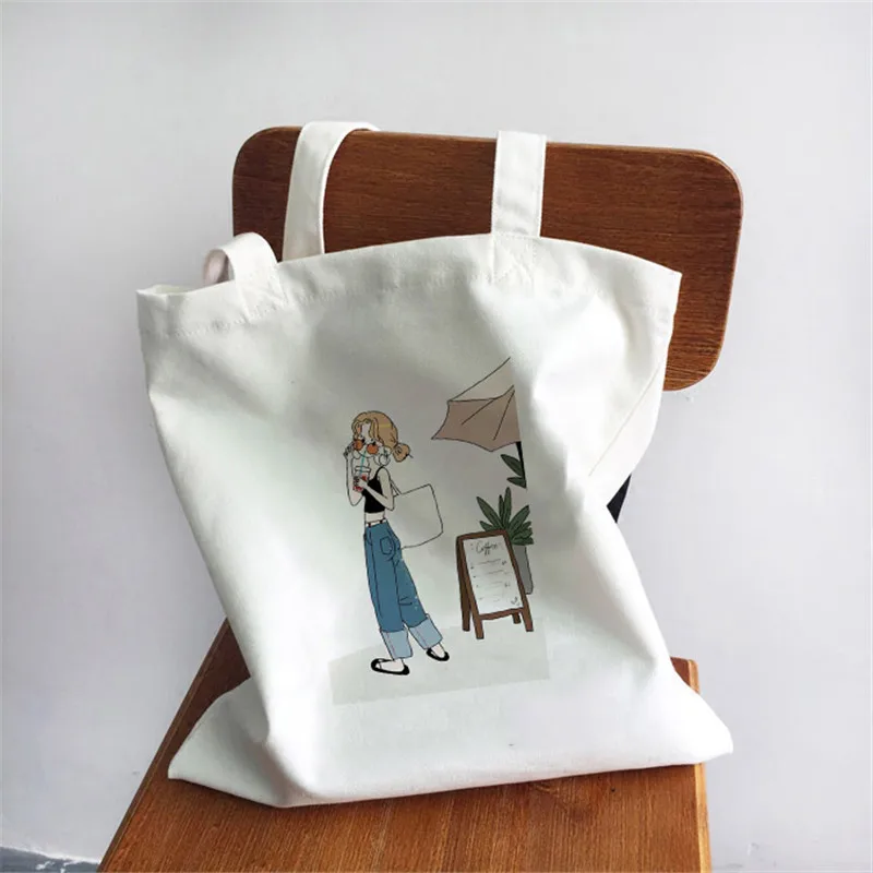 

Women Canvas Bags Handbags Letter Pritn Canvas Shopping Tote Bag Travel Eco Reusable High Capacity Women Shoulder Shopper Bags