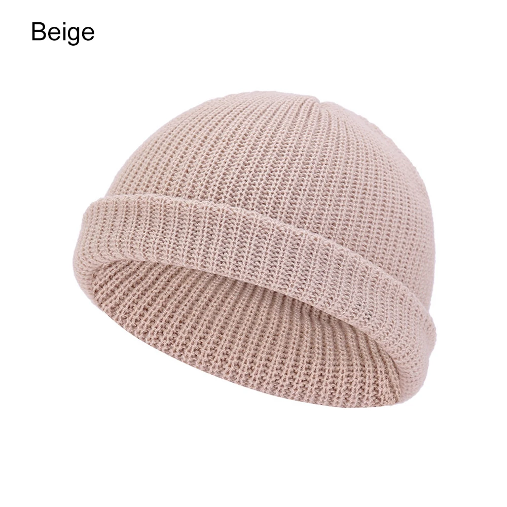beige Унисекс зимний мужской ребристый трикотажный головной убор с черепом головной убор моряка манжета безрукавка Ретро Темно-Синий стиль лыжный Рыбак Docker Beanie Hat - Цвет: beige