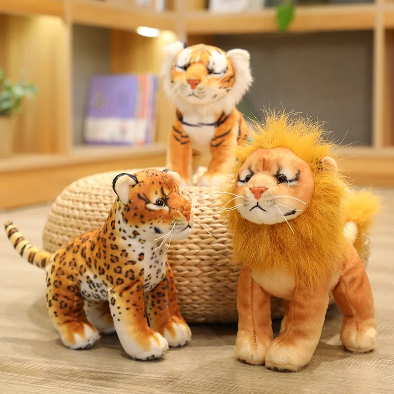 

Hot Nice 1pc 17cm-25cm Cute Simulation Tiger Lion Leopard Plush Toy Stuffed Soft Wild Animal Dolls for Children Birthday Decor