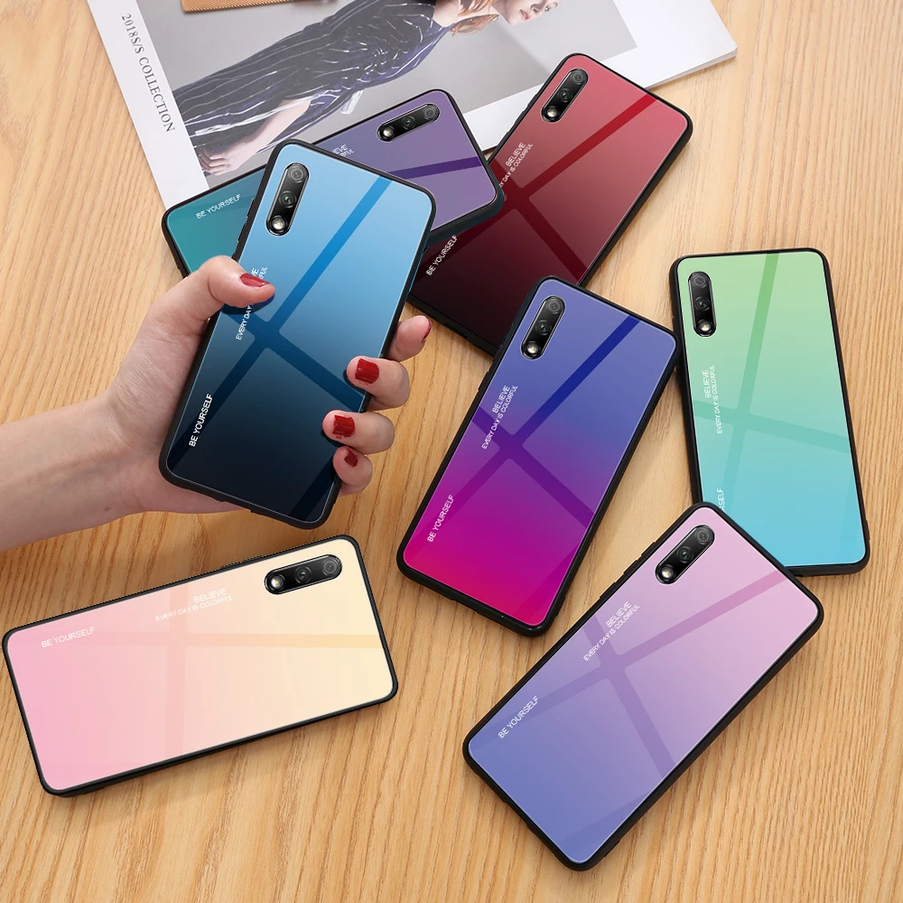 Градиент Стекло чехол для телефона huawei Honor 10i 20i 8X 8A 9 10 Lite V20 7A 7C 20 9X Pro разноцветная
