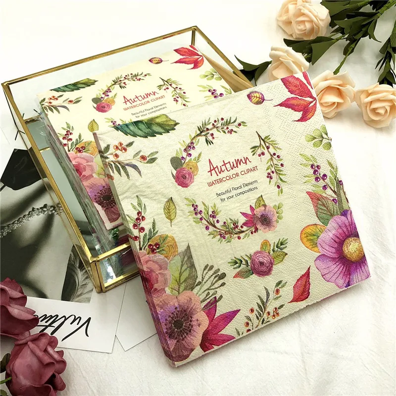 

20pcs/lot Color Printed Napkin Wreath Tissue Decoupage Servilletas Table Paper Napkins Wedding Party Paper Towel Decor 33*33cm