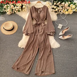 Женский комбинезон ALPHALMODA, с расклешенными рукавами, со шнуровкой сзади, бантом и расклешенными штанинами на весну 2021