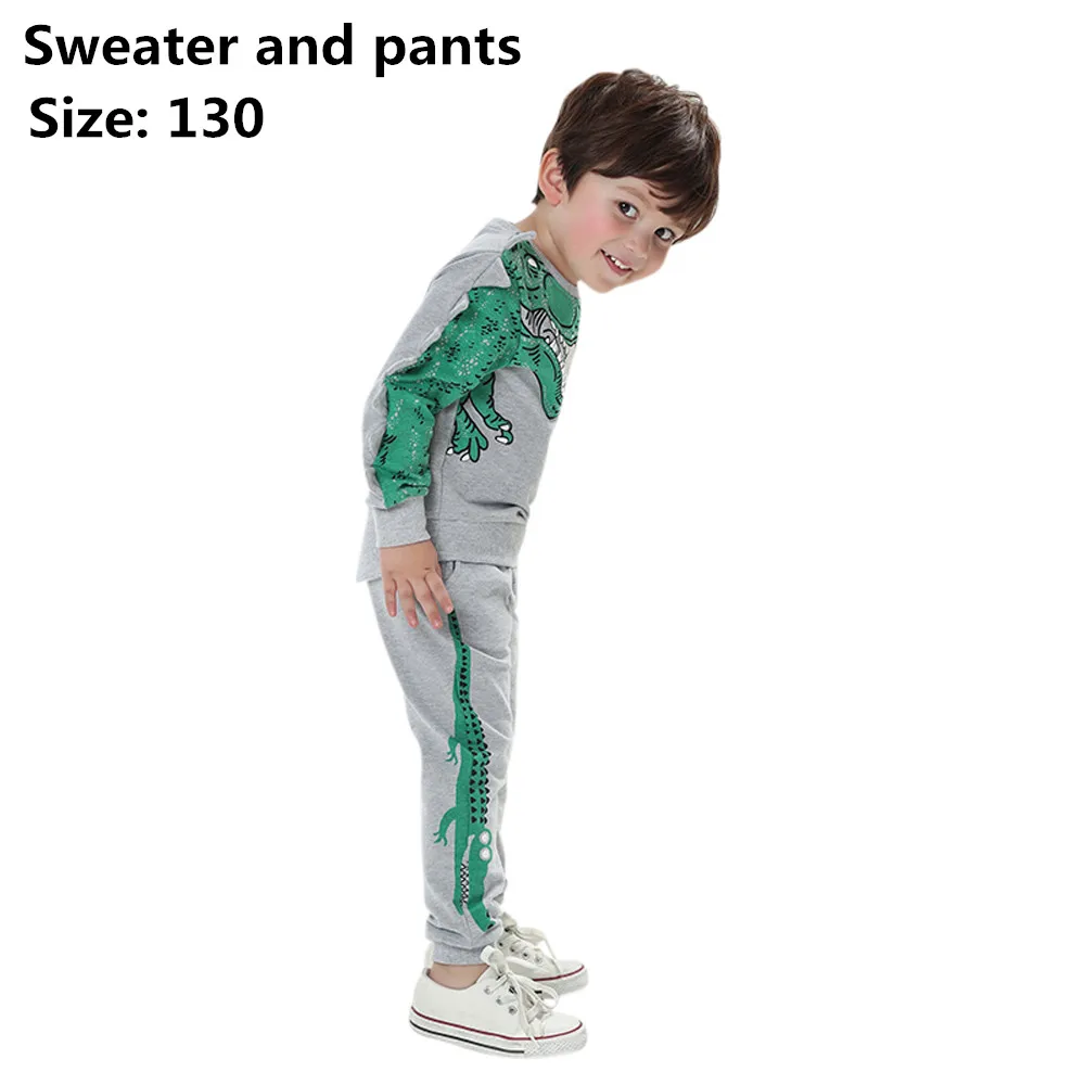 1 Set Gray 6Y Детский костюм со свитером мягкий спортивный осенний свитер для мальчиков Детский комплект с длинными рукавами и рисунком динозавра, однотонные детские толстовки с героями мультфильмов - Цвет: 1 Set Gray 6Y