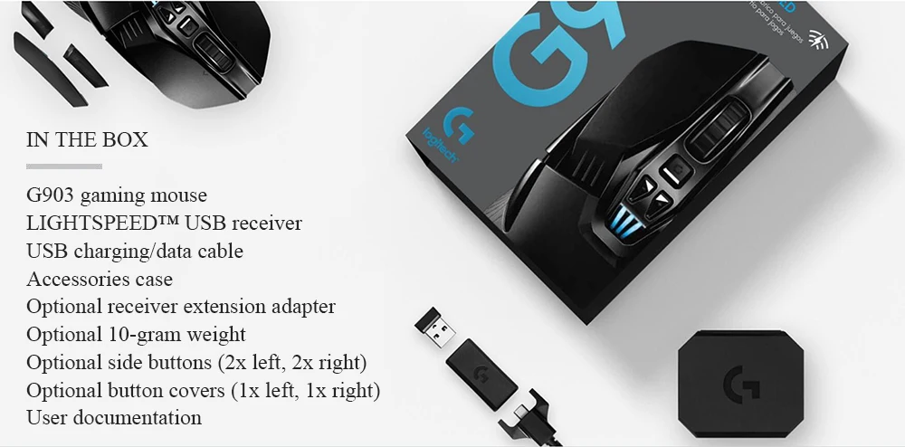Беспроводная игровая мышь logitech G903 HERO LIGHTSPEED 16000 dpi HERO sensor функция обновления от G903 для Беспроводная оптическая мышь геймера