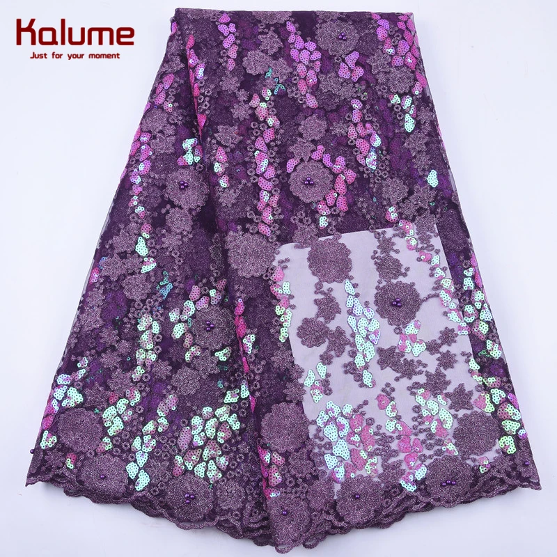 

Kalume 2020 High Quality African Sequins Lace Fabric French Net Embroidery Tulle Lace Fabric For Nigerian Wedding Party F1956