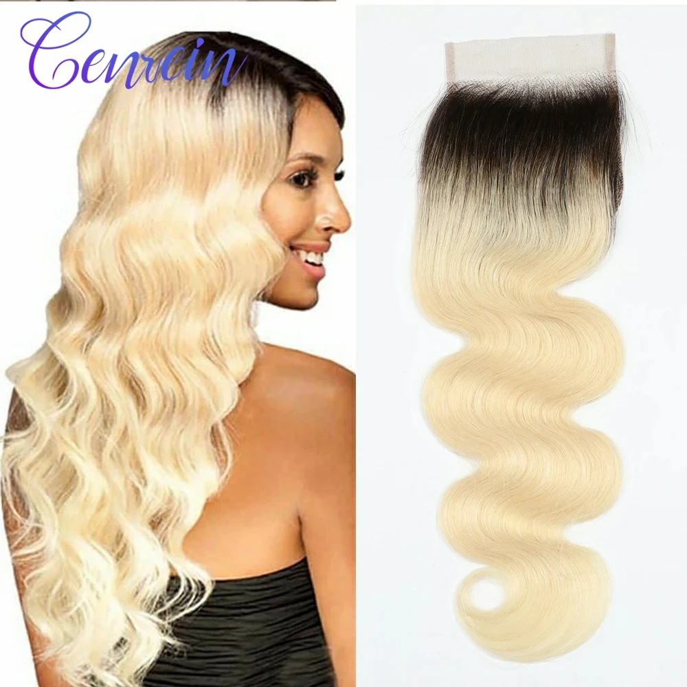 

Peruvian Body Wave 4x4 Lace Closure 1B 613 Color 100%Remy Human Hair Full Blonde Closures With Baby Hair Extension Genrein