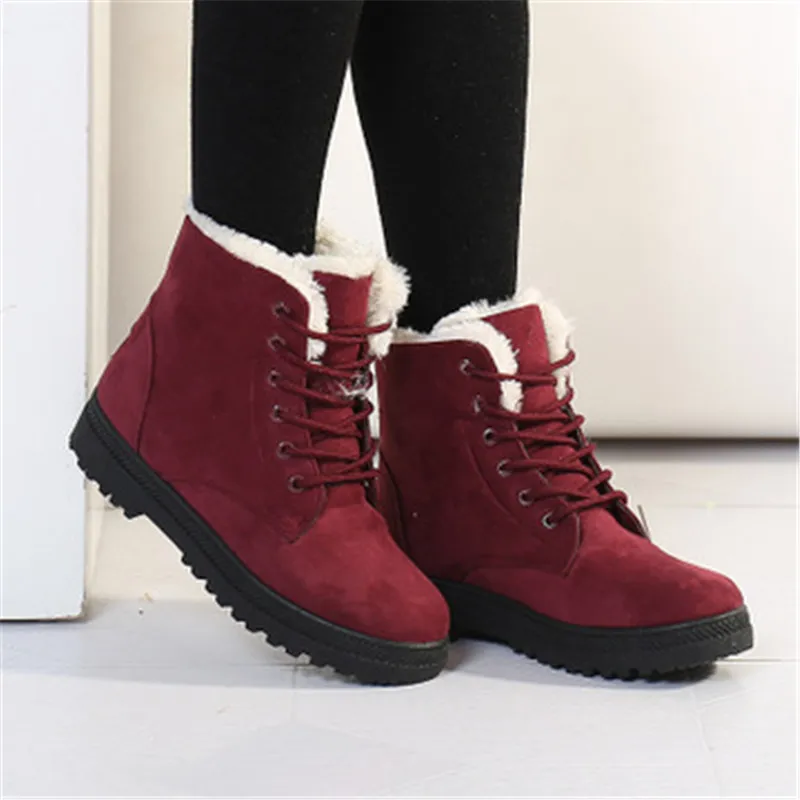 Christmas Winter Boots Women Warm Plush Ankle Lace Up Casual Shoes Woman Botas Snow Flat Feminino Mujer Botte Femme | Обувь