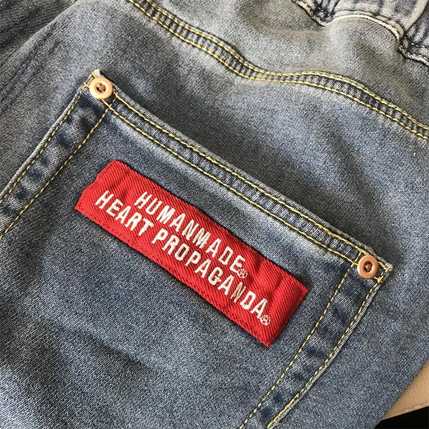 

Human Made Denim Shorts For Men Board Basketball Clothing Casual Man Sweat Jean Pants Hip Hop Punk Gym Running Summer Streetwear