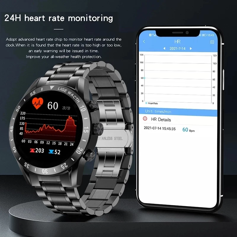Новинка 2022 мужские Смарт-часы LIGE с Bluetooth-вызовом полностью сенсорные