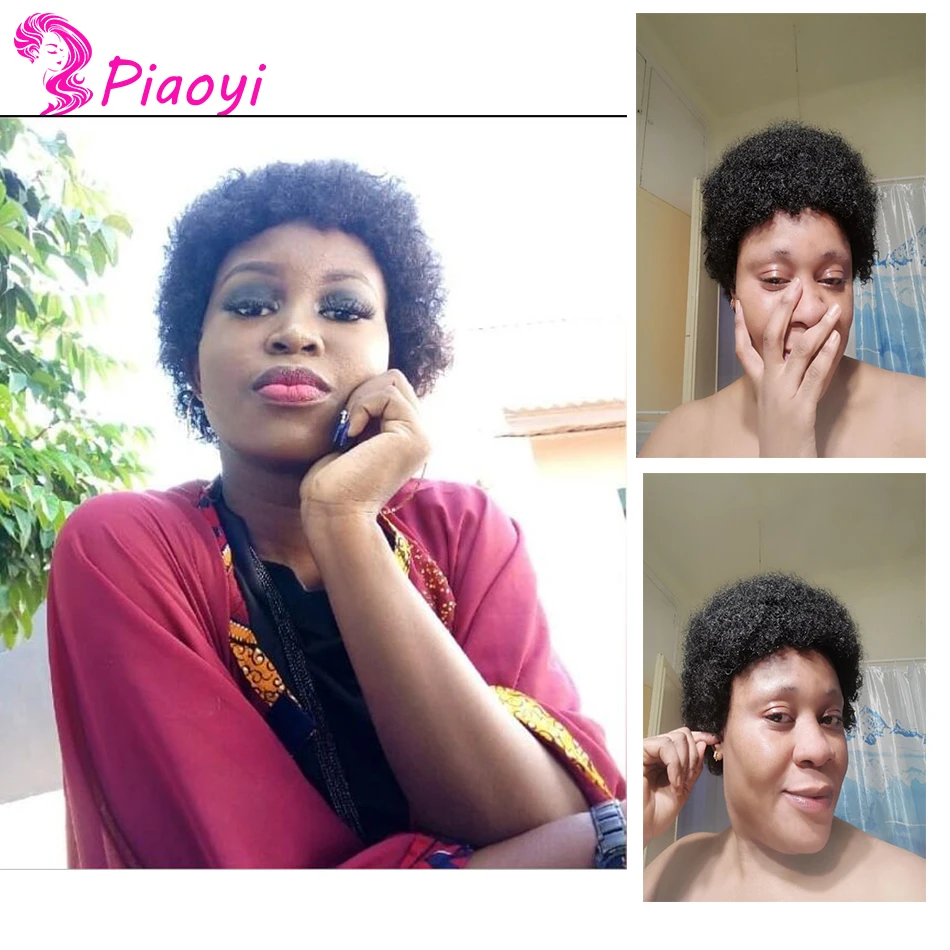 Афро кудрявые вьющиеся парики короткий вырез парик 100% бразильские человеческие