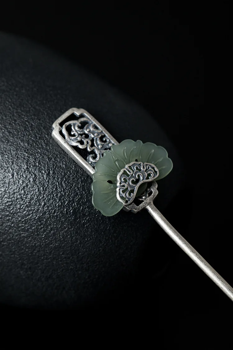 Настоящее серебро 925 проба палочки для волос для женщин веер в китайском стиле геометрические украшения для волос халцедон тайские серебряные старинные серебряные ювелирные изделия