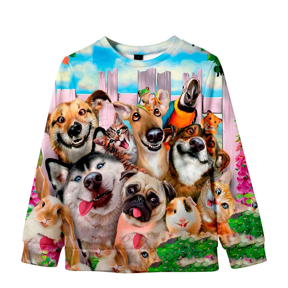 

Новинка 2021 г., Лидер продаж, 3d-цифровая печать с милыми животными, для взрослых и детей, с круглым вырезом