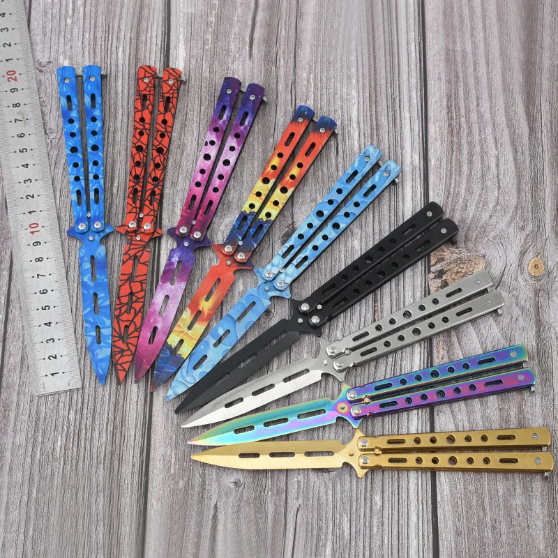 

Titanium Folding Butterfly Knife Trainer CS GO All-steel Fancy Performance Counter Strike No Edge Dull Tool Exercise Training