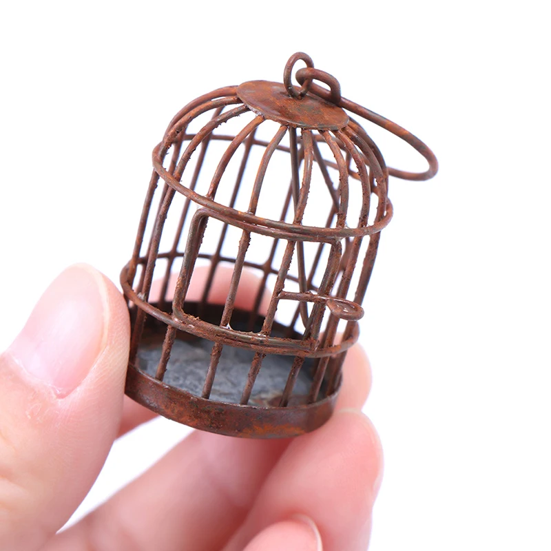 

1pc New Arrival 1:12 Scale Metal Bird Cage With Bird Birdcage Dollhouse Miniature Gold Tone