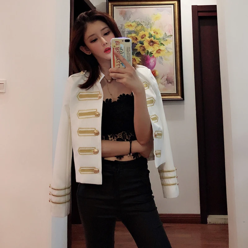 

Женская короткая куртка с длинным рукавом, облегающая двубортная куртка с вышивкой в стиле милитари, уличная одежда, 2023