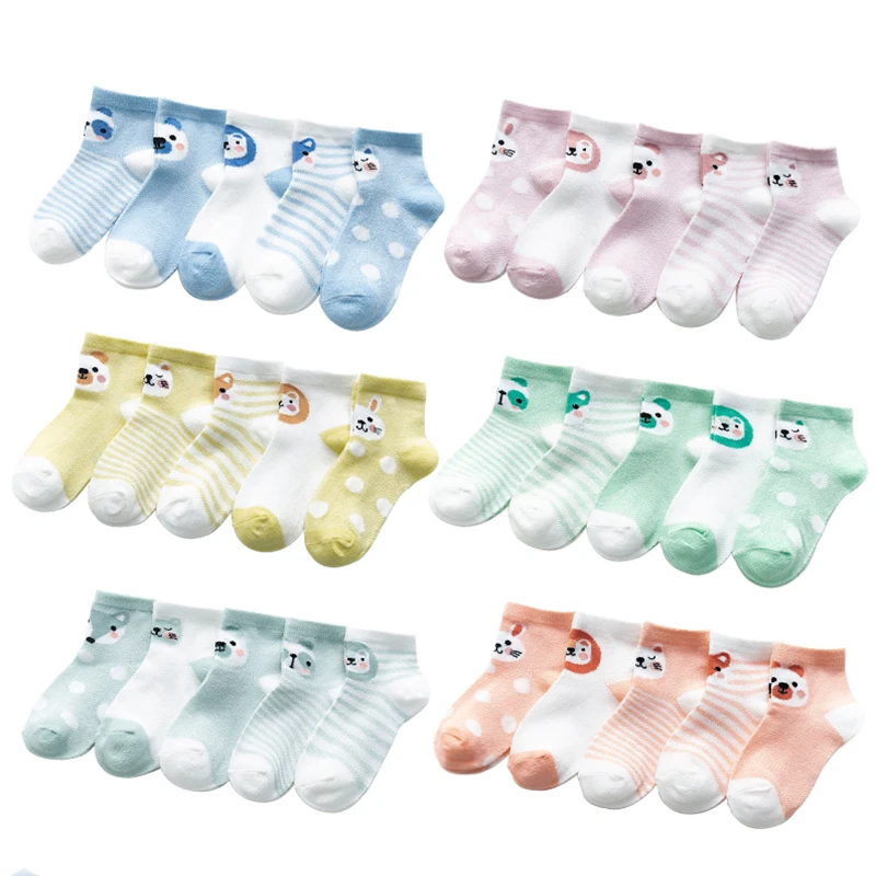 5 pairs lot baby short cotton summer socks toddler boy girl mesh thin animal sock kid children newborn infant striped white | Детская