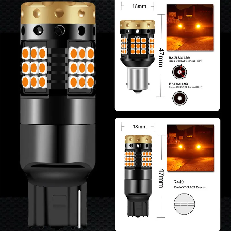 RXZ 2 шт. CANBUS 1156 S25 PY21W BAU15S P21W BA15S T20 7440 W21W 3030 45SMD без гипер-вспышки янтарь для