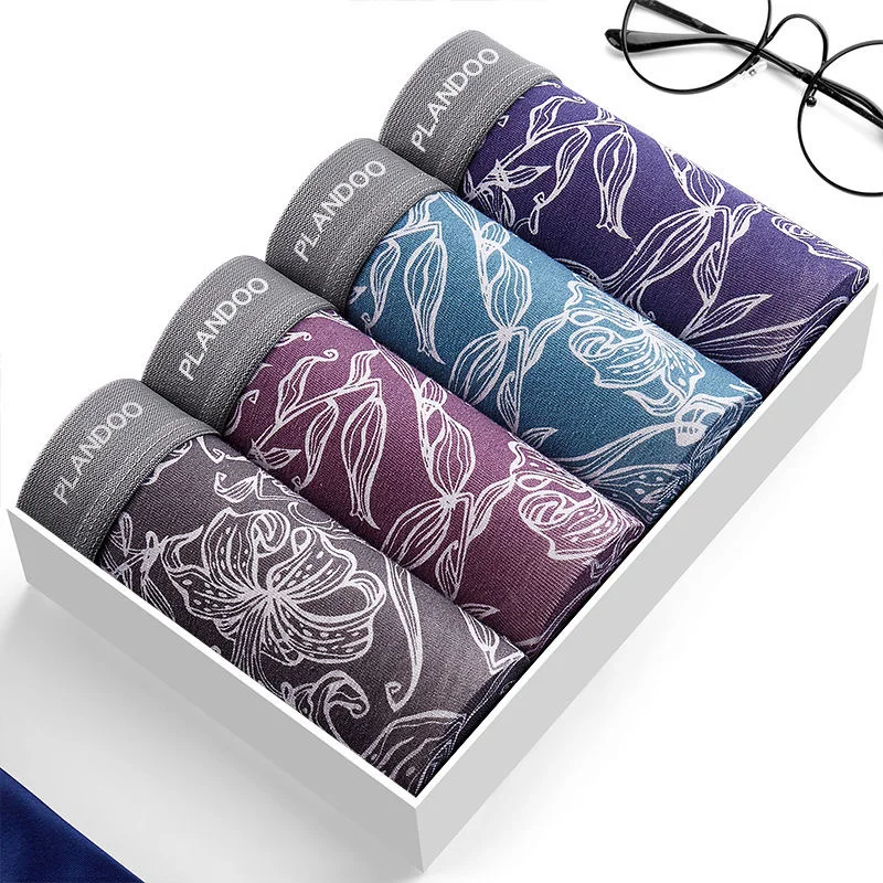 4PCS Men Underwear Boxers Brand Men Boxer Shorts Cotton Sexy Cueca Boxer Panties Mae Breathabe Comfortabe Printed Underpants