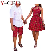 african clothes for couples women sexy ankara print hollow dresses matching men shorts pants bazin riche love clothing ya72c02
