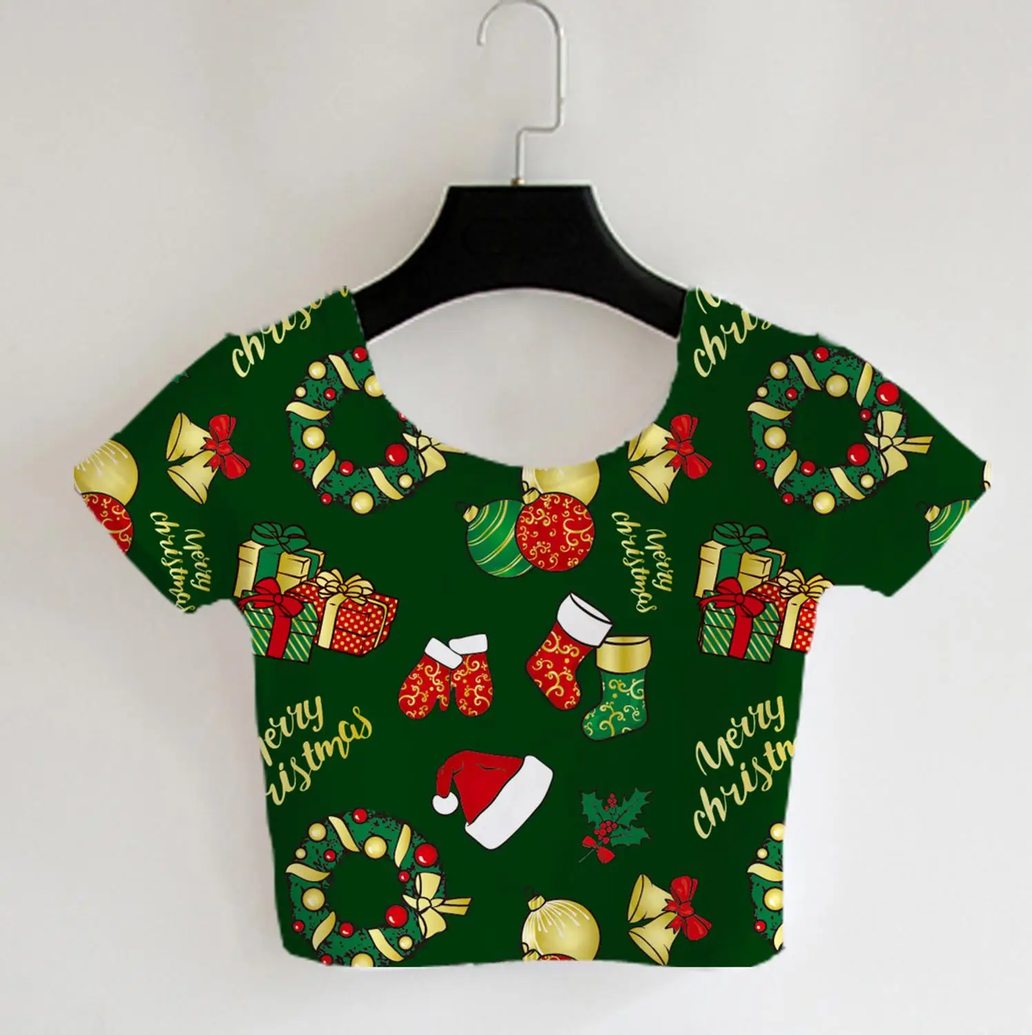 

Рождественский 3D сублимационный принт, сделанный на заказ, ваш собственный дизайн, молочный шелк, кроп-топы