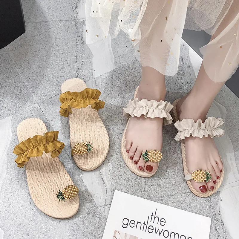 

Women Summer Flat Sandals Outdoor Non-slip Beach Flip Flops Summer Pineapple Woman Slippers Sandals 2021 New