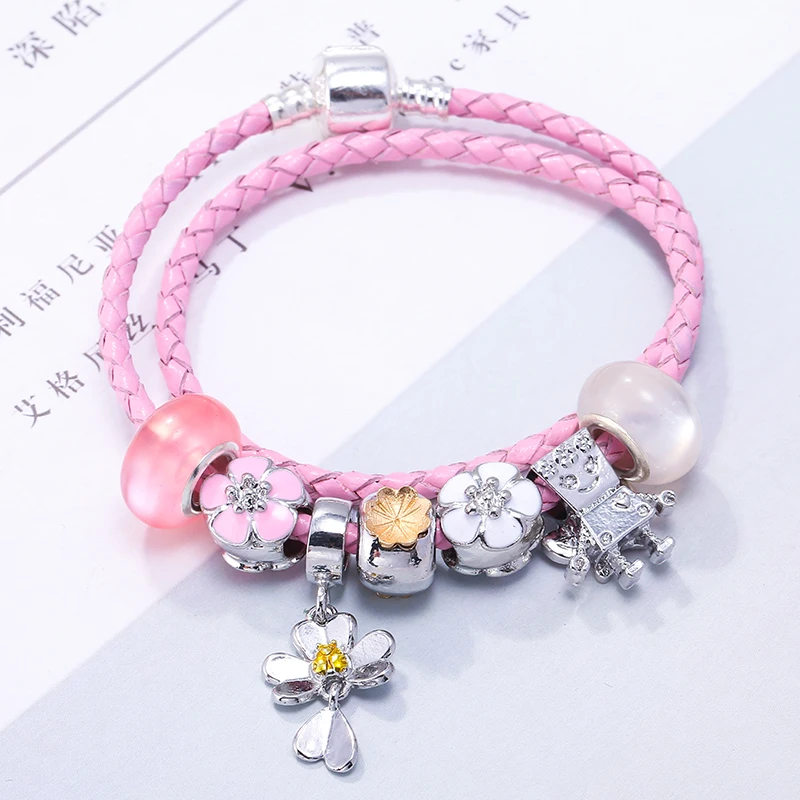 Кожаный браслет BAOPON с брелоком в виде Микки и Минни серебряные браслеты для