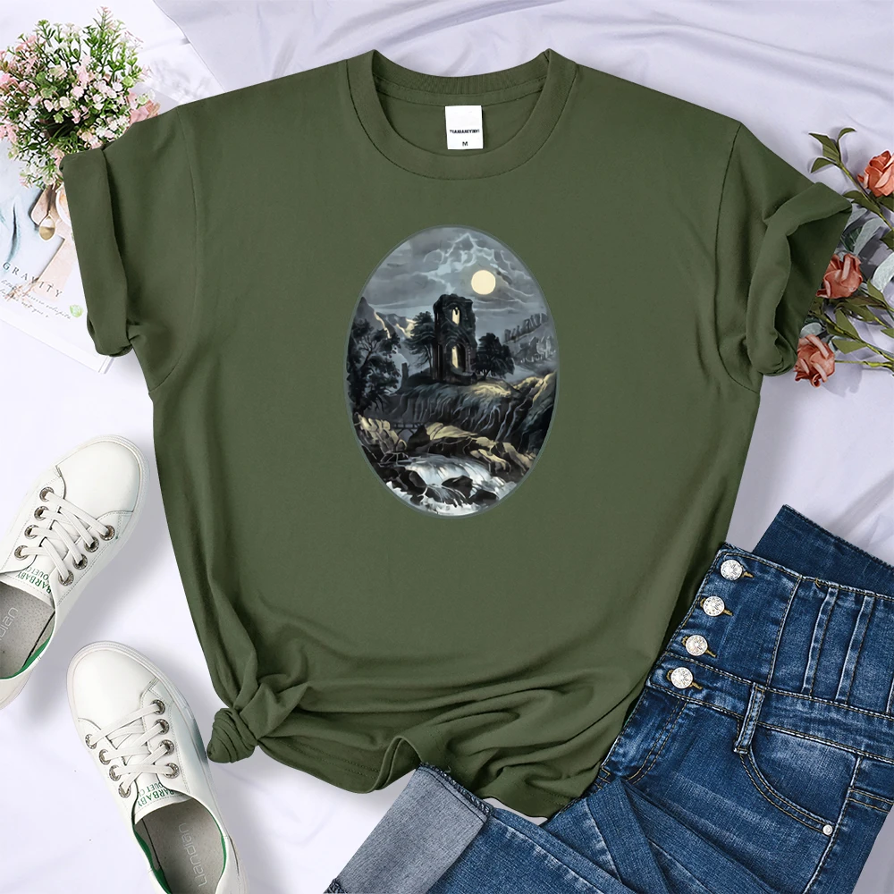 

Солнечный свет замка. Футболка женская летняя универсальная с круглым вырезом и принтом