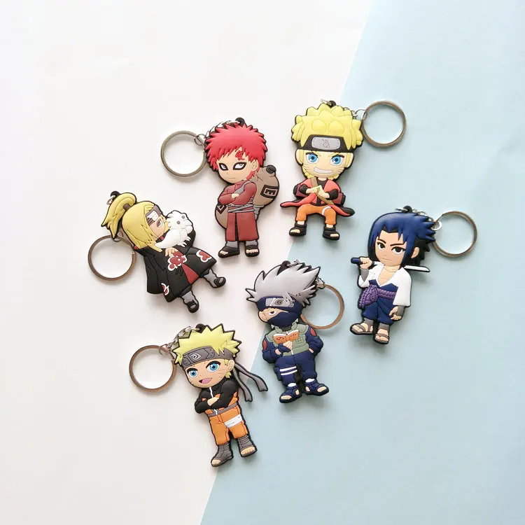 

20PCS/Lot Anime PVC keychains Cartoon Kakashi Uchiha Sasuke Character Double Side Key Chain Keyring Kid Toy Key Holder Gift