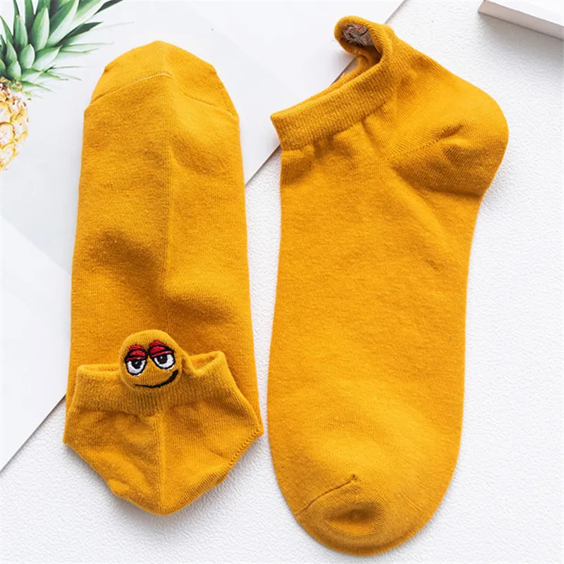 Solid Yellow 02 Женские милые короткие носки с героями мультфильмов модные забавные носки с ушками для девочек унисекс хлопковые мужские носки Прямая поставка - Цвет: Solid Yellow 02