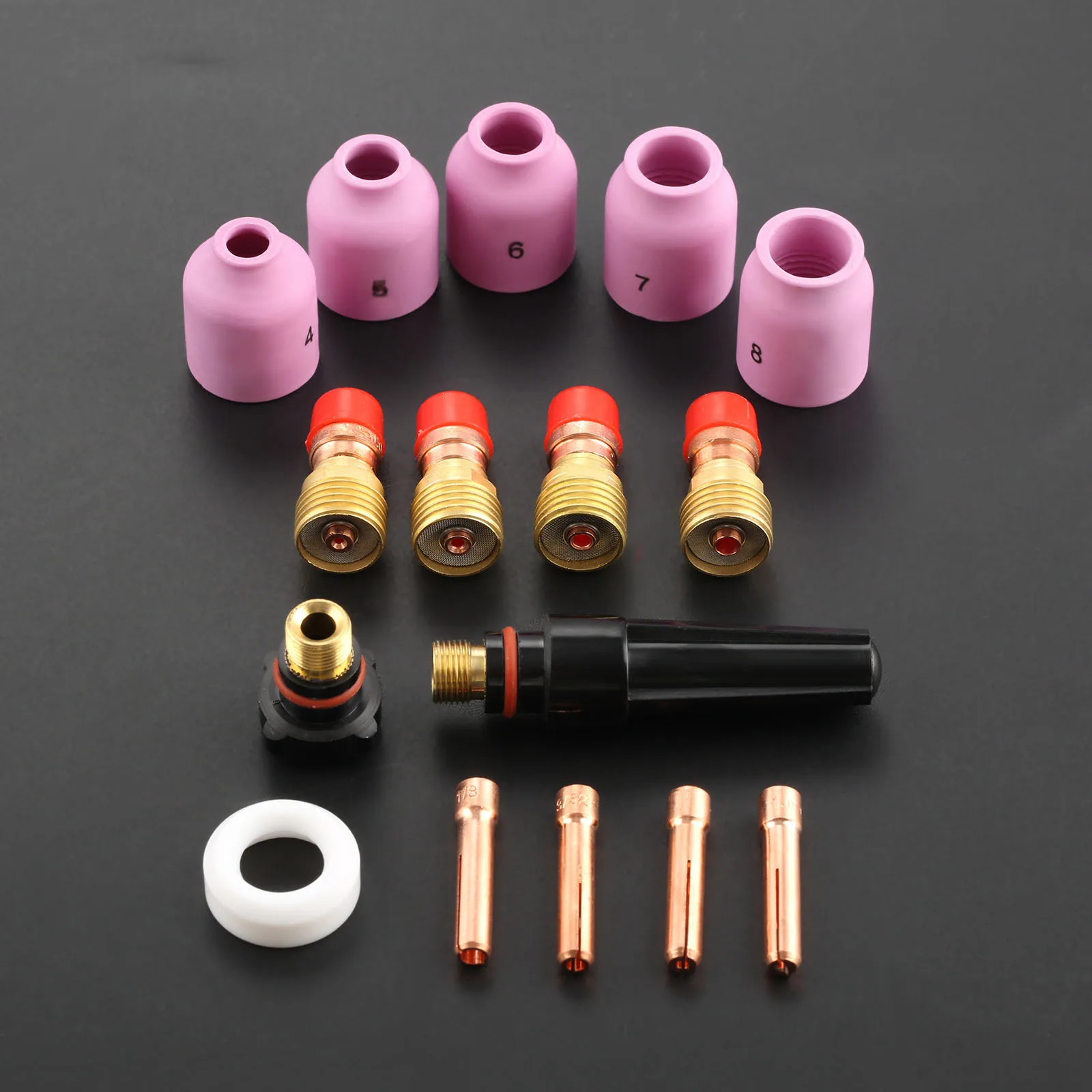DRELD 16 шт. TIG сварочный фонарь короткие газа объектив Kit чашки цанговые тела насадка для WP 17/18/26 принадлежности для сварочного аппарата