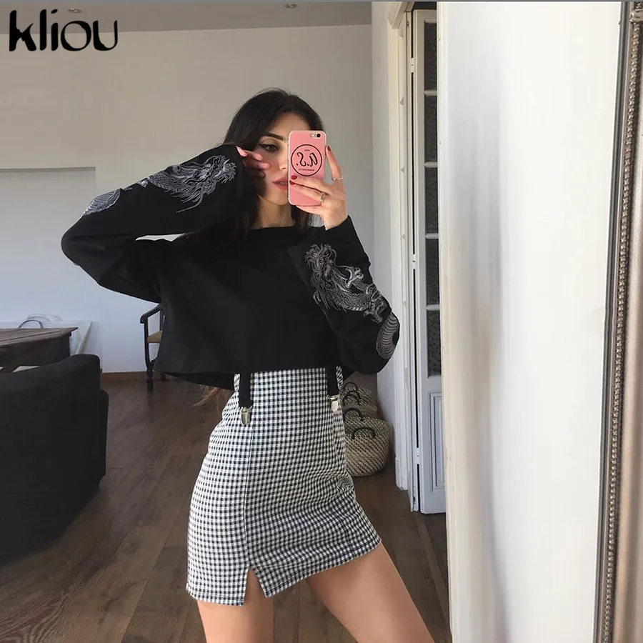 Kliou женские толстовки Топы Дракон свитшот с капюшоном с принтом Уличная Повседневная o-образным вырезом женский ремень длинный рукав пуловер Moletom