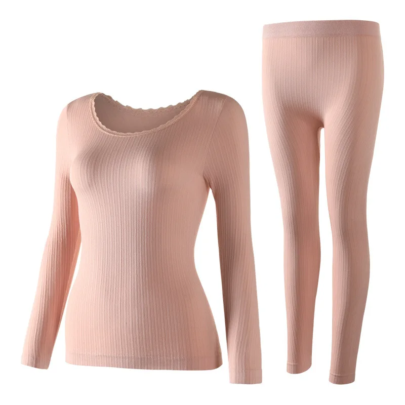 

Новинка 2021, женское теплое термобелье, Бесшовные Женские кальсоны с круглым вырезом, кружевные с длинным рукавом, комплекты термобелья в форме тела