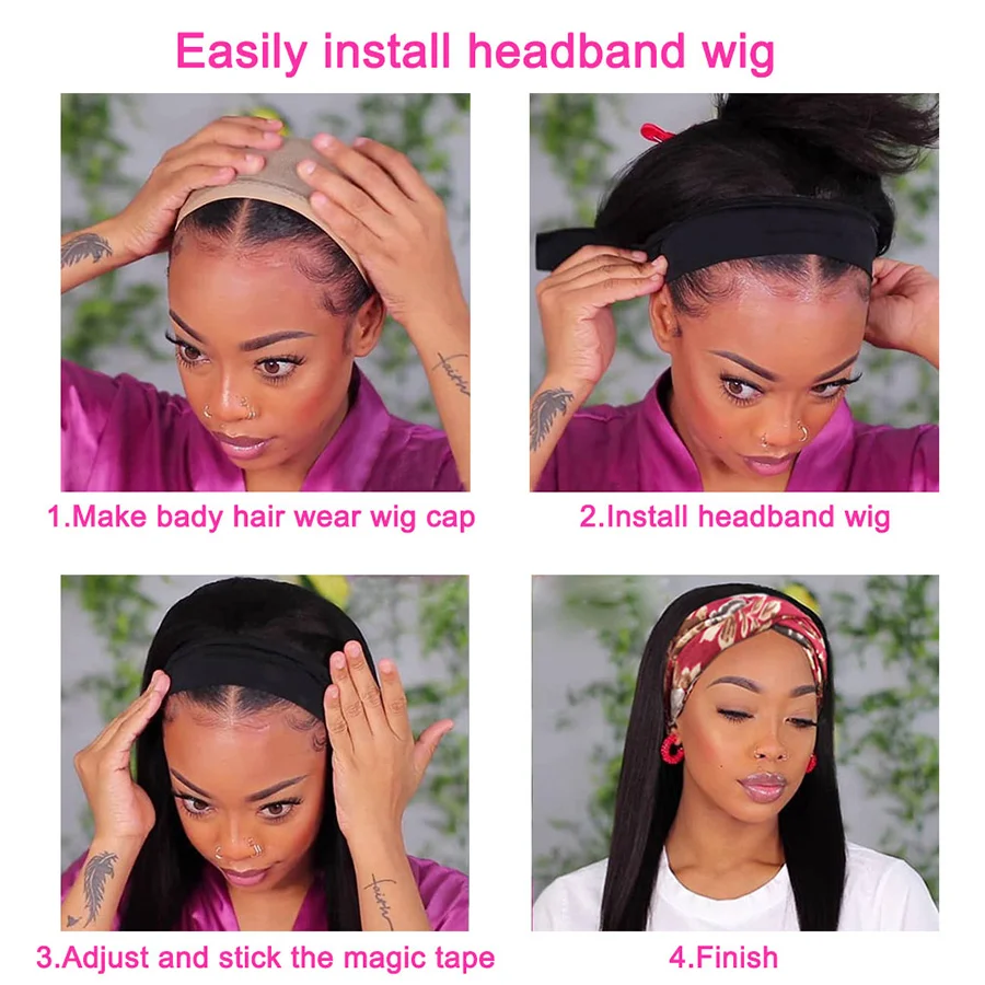 

Fashion Lady Headband Wig Human Hair Straight Wave For Black Women 2020 Winter New Arrival Remy Hair Glueless Full Machine Wigs
