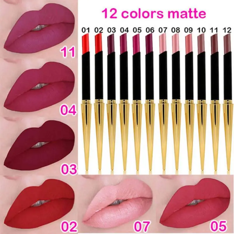 Водостойкая помада с золотыми пулями 12 цветов стойкий модный блеск для губ
