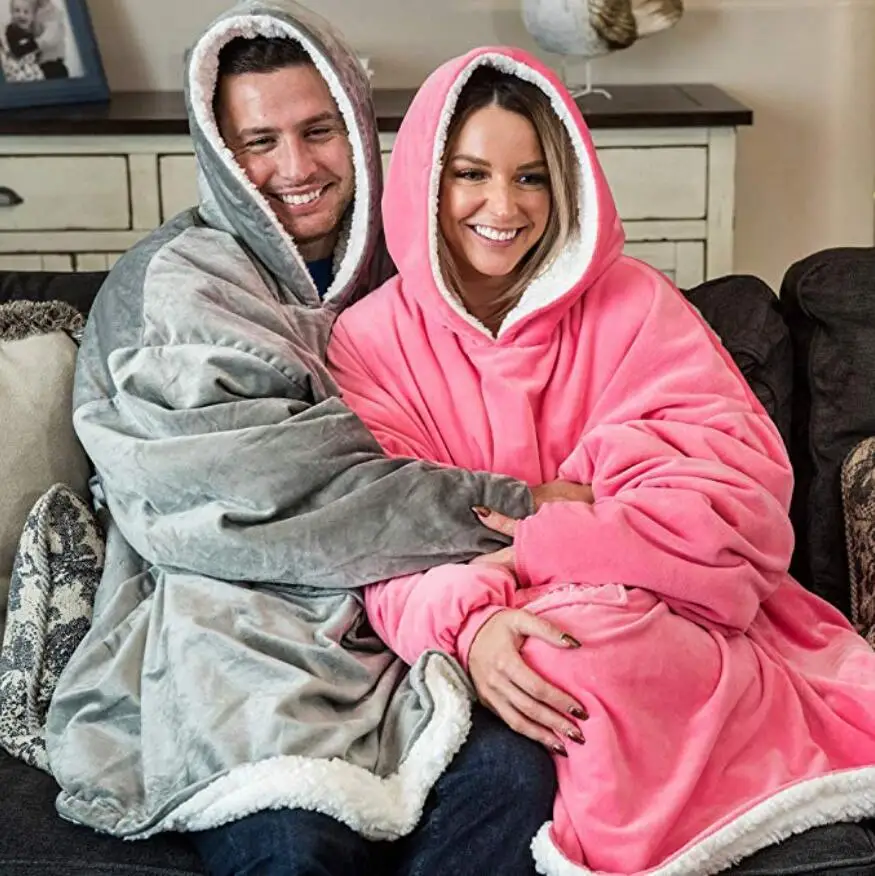 

Warm thick TV Hooded Sweater Blanket HoodiesUnisex Giant Pocket Adult and Children Fleece Weighted Blankets for Beds Travel home