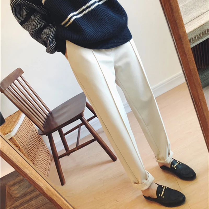 Зимние плотные женские теплые шаровары шерстяные штаны осенние тонкие брюки с
