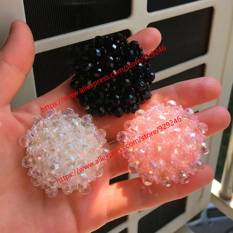 

Pink black white crystal beaded applique for garments ornaments round crystal trims for shoes bags hairdress decoration