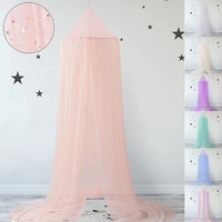 7 colors summer hung dome mosquito net summer polyester mesh fabric bedroom baby adults canopy stars paillette hanging netting