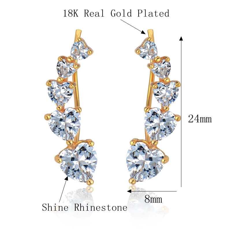 Манжета для ушей Золотое сердце зажимы без пирсинга женская