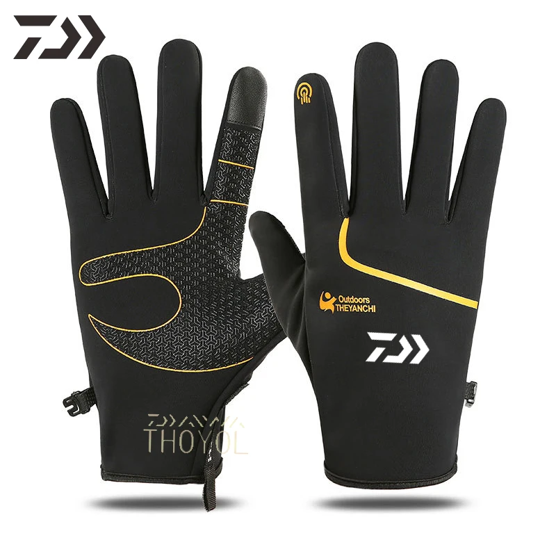 

Daiwa Winter Fishing Gloves outdoor cycling Windproof Thicken warm Fishing Clothes Full Finger durable stretch Men's Gloves